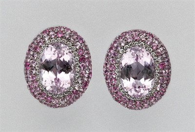 Lot 3235 - Pair of Kunzite, Pink Sapphire and Diamond Earrings