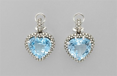 Lot 3046 - Pair of Blue Topaz and Diamond Earrings