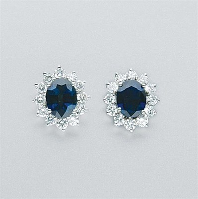 Lot 3223 - Pair of Sapphire and Diamond Earrings