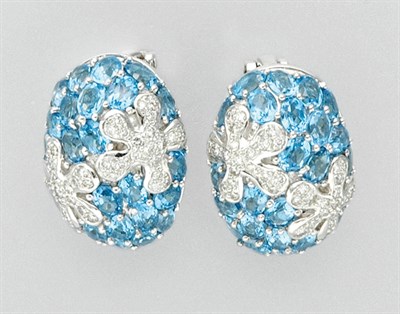 Lot 3394 - Pair of Blue Topaz and Diamond Earclips