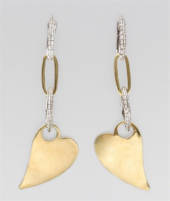Lot 3200 - Pair of Two-Color Gold and Diamond Pendant Earrings