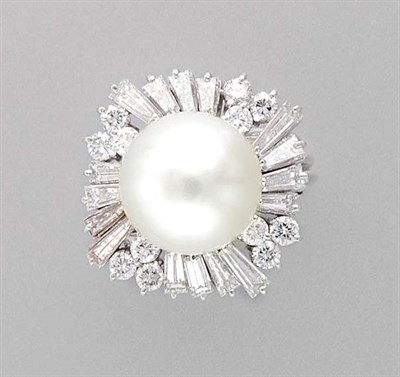 Lot 3087 - Cultured Pearl and Diamond Ring