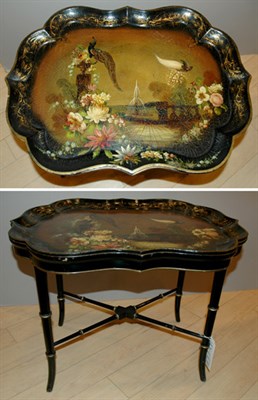 Lot 4135 - Victorian Style Papier Mache Tray on Stand...