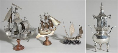 Lot 4268 - Three Chinese Silver Nefs; Together with a...