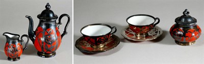 Lot 4601 - Silver Overlay Porcelain Seven-Piece Tea...