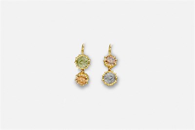 Lot 789 - Pair of Gold and Treated Diamond Pendant-Earrings