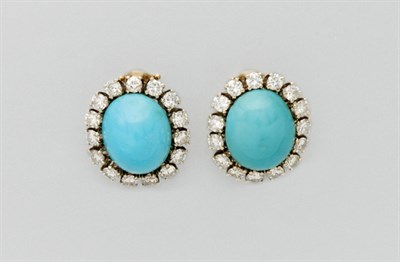 Lot 3156 - Pair of Turquoise and Diamond Earclips