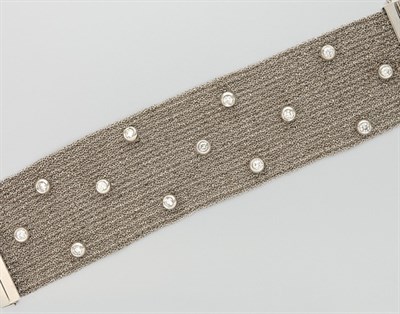 Lot 3157 - White Gold and Diamond Mesh Bracelet