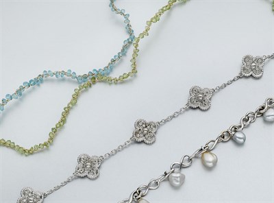 Lot 891 - Pair of Peridot and Blue Apatite Bead Necklaces and Two Bracelets
