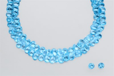 Lot 929 - Blue Topaz Briolette Bead Necklace and Pair of Earrings