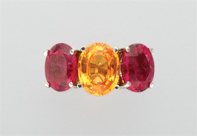 Lot 3166 - Spessartite Garnet and Rubellite Ring
