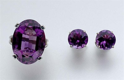 Lot 890 - Amethyst Ring and Pair of Earrings