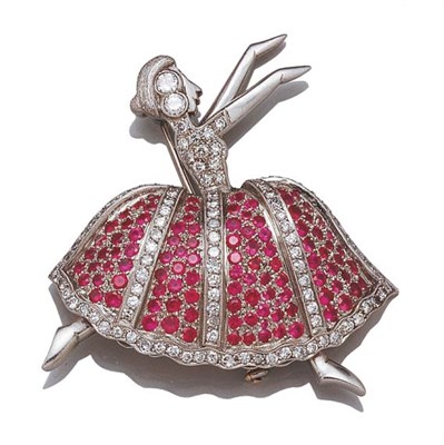 Lot 3637 - Diamond and Ruby Ballerina Brooch