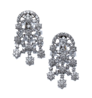 Lot 3609 - Pair of Diamond Pendant Earclips