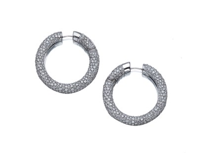 Lot 3618 - Pair of Diamond Hoop Earrings