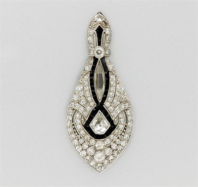 Lot 3155 - Diamond and Black Onyx Pendant Brooch