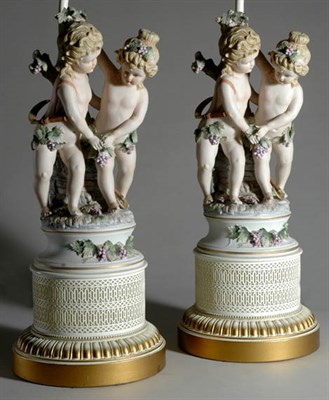 Lot 538 - Pair of Bisque Porcelain Figural Lamps Height...
