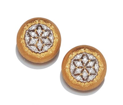 Lot 3595 - Pair of Two-Color Gold and Diamond Earclips