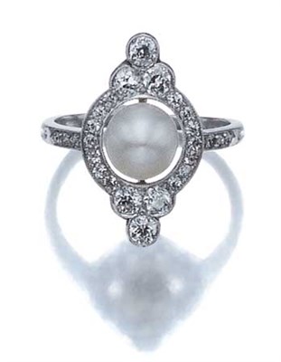 Lot 3557 - Edwardian Natural Pearl and Diamond Ring