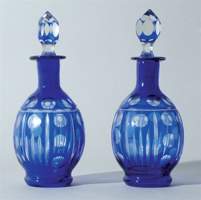 Lot 4646 - Pair of Bohemian Cobalt to Clear Overlay Glass...
