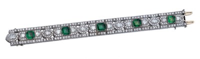 Lot 3646 - Art Deco Emerald and Diamond Bracelet