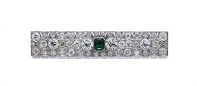 Lot 3649 - Emerald and Diamond Bar Brooch