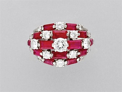 Lot 3195 - Diamond and Ruby Bombe Ring