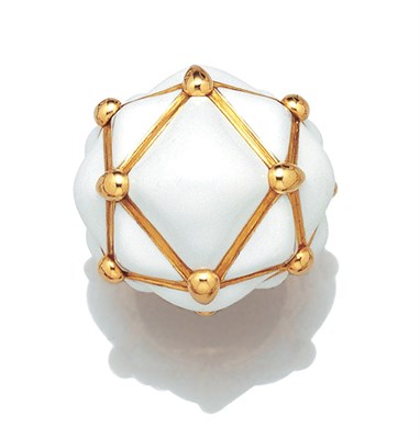 Lot 3600 - Gold and White Enamel Dome Ring