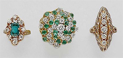 Lot 314 - One Diamond and Two Emerald and Diamond Rings