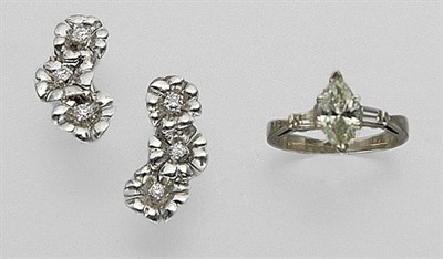 Lot 333 - Diamond Ring and Pair of Earclips