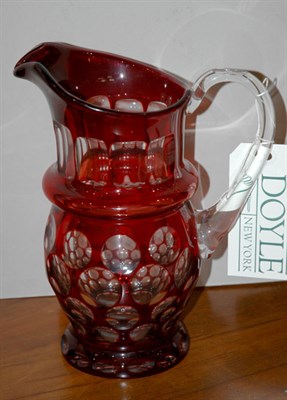Lot 4664 - Bohemian Red to Clear Overlay Glass Pitcher...