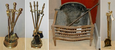 Lot 4310 - Brass Fireplace Tools; Together with an Iron...