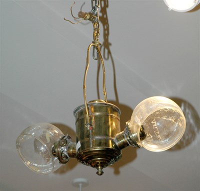 Lot 4422 - Brass and Glass Two-Light Lantern with Glass...