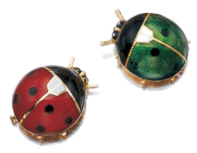 Lot 3500 - Pair of Gold and Enamel Ladybug Clip Brooches