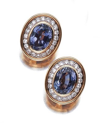 Lot 3420 - Pair of Sapphire and Diamond Earclips