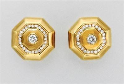 Lot 3342 - Pair of Gold and Diamond Earclips