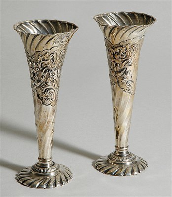 Lot 4684 - Pair of English Silver Bud Vases Height 6 1/2...