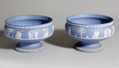 Lot 4706 - Pair of Wedgwood Blue Jasper Pottery Compotes...