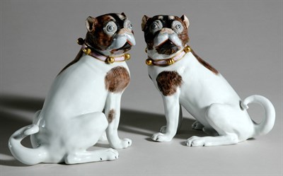 Lot 4244 - Pair of Dresden Porcelain Pugs Height 7 inches.