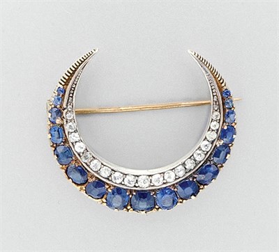 Lot 3378 - Antique Sapphire and Diamond Crescent Brooch