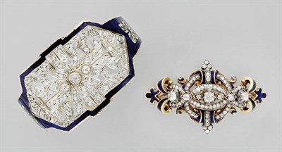 Lot 3377 - Enamel and Diamond Bangle and Antique Brooch
