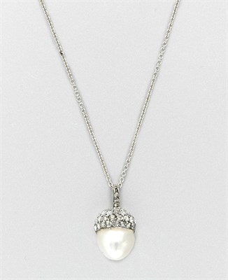 Lot 3338 - Antique Pearl and Diamond Pendant and Chain