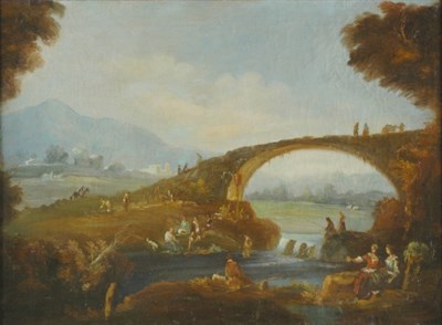 Lot 79 - Manner of Zuccarelli Landscape with a Bridge...