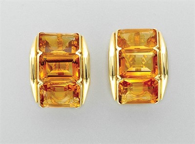 Lot 3331 - Pair of  Gold and Citrine Earrings