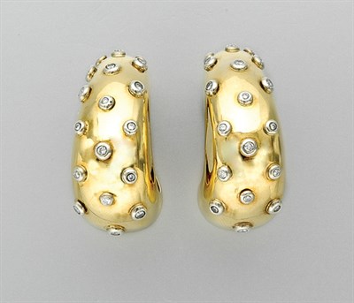 Lot 3360 - Pair of Gold, Platinum and Diamond Hoop Earclips