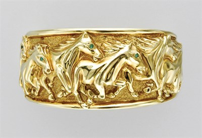 Lot 3389 - Gold and Emerald Cuff Bangle