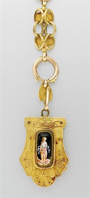 Lot 3401 - Antique Gold and Painted Miniature Locket and Chain