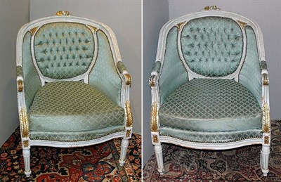 Lot 3717 - Pair of Louis XVI Style Gray Painted Bergeres...