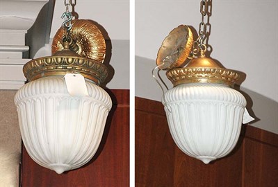 Lot 458 - Pair of Gilt Metal and White Glass Acorn-Form...