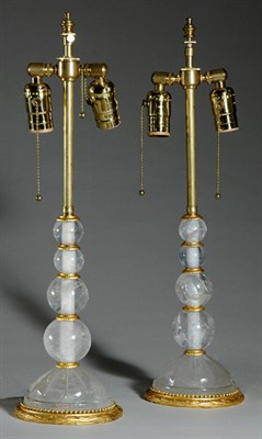 Lot 499 - Pair of Rock Crystal Two-Light Lamps Height 21...
